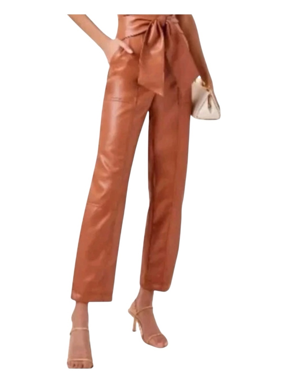 Jonathan Simkhai Tessa Faux Leather Tie-Waist Pants Camel Size 2